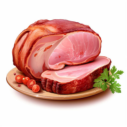 Ham illustration in the style of Chiaroscuro Art, on white background