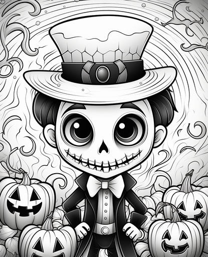 Cartoon Halloween coloring pages for kids, captivating pointillist style 25:31