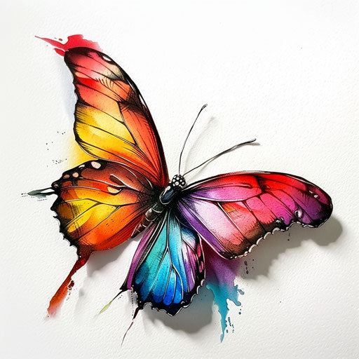 Colorful 3D butterfly on white canvas