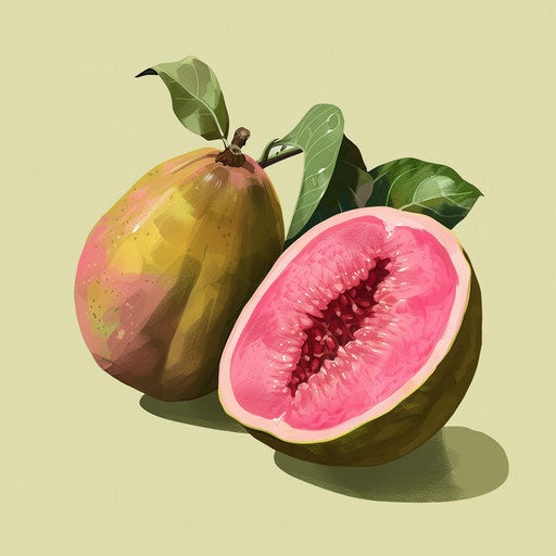 Guava clipart with soft gradients on olive background