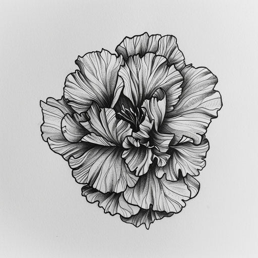 Detailed black and white sketch of a carnation tattoo