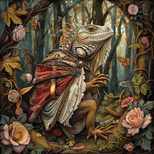 The knightly iguana in the enchanted forest