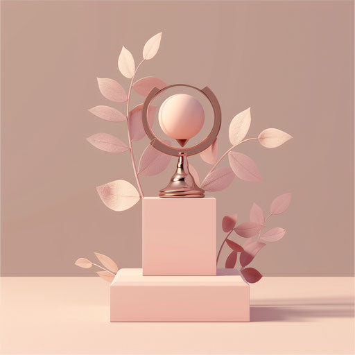 A flat, dusky rose background with realistic award clipart
