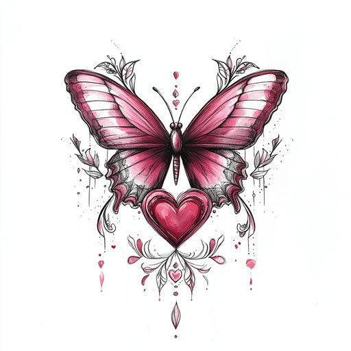 Butterfly and heart tattoo, simple and elegant
