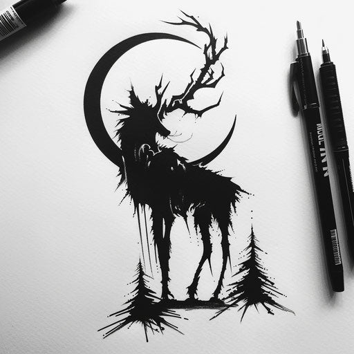Minimalist Wendigo silhouette against full moon