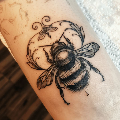 Art Nouveau-inspired bumble bee tattoo
