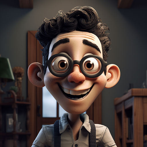 Cartoon boy with glasses lifelike style