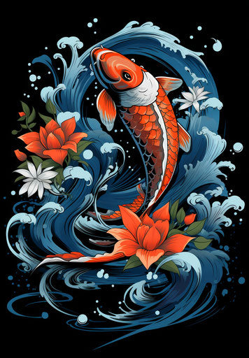 Koi fish and lotus with ink splashing