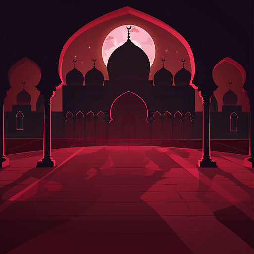 Deep maroon flat background with realistic Muslim clipart