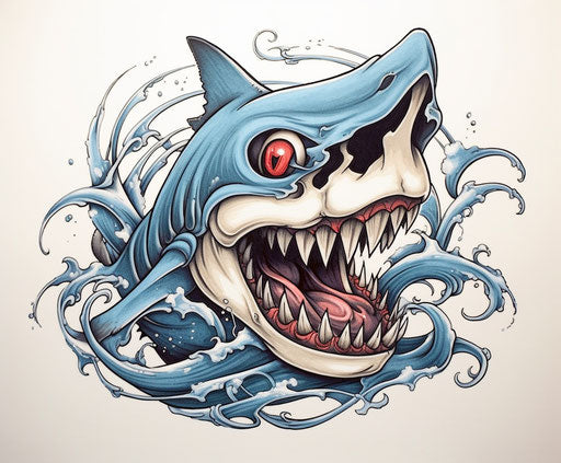 Old school pirate shark tattoo illustration