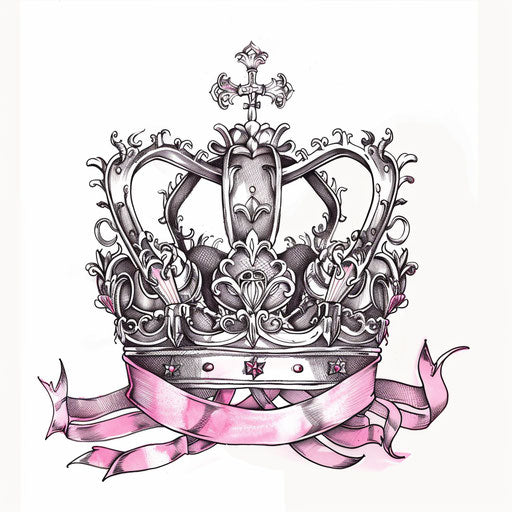 Concept drawing of a crown with pink ribbon elements