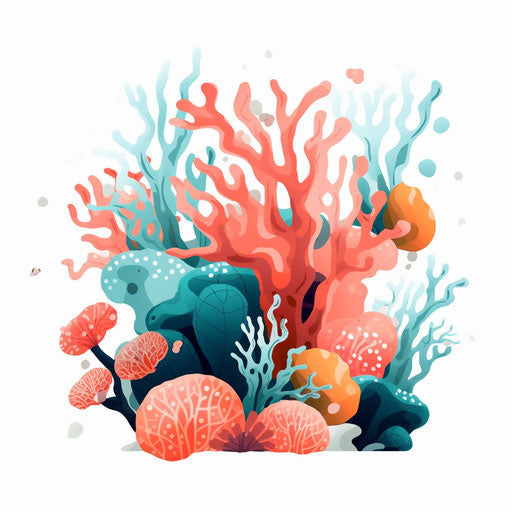 Minimalist coral reef clipart on white background