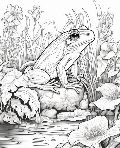 Frog coloring pages, in the style of streamline elegance, cottagepunk 25:31