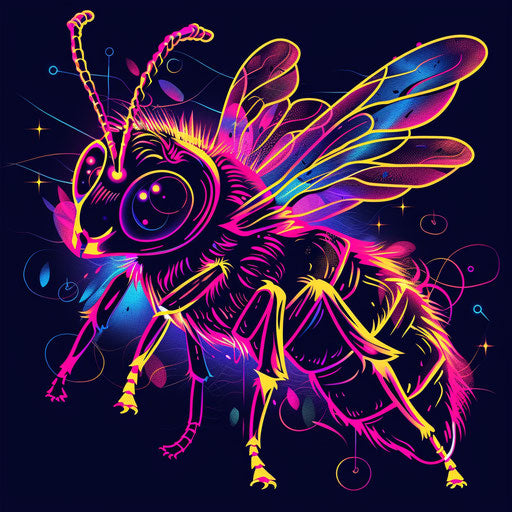 Edgy tattoo sketch of a queen bee with neon outlines