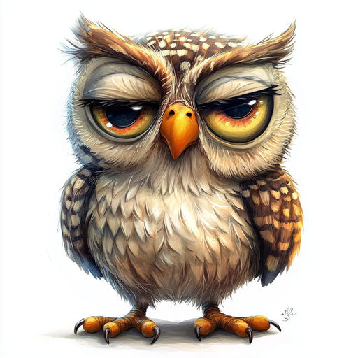 Humorous caricature of a cute owl with human characteristics