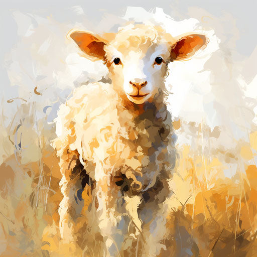 Lamb illustration in the style of Impressionistic Art, on white background