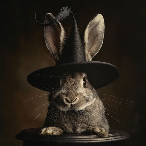A rabbit in a hat, a playful nod to classic magic tricks, with a modern twist.