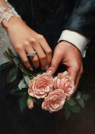 The union of roses and rings in an oil painting