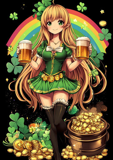 Saint Patrick's Day t-shirt design with anime girl in green