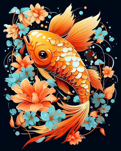 Koi fish tattoo with flower in gold and amber style