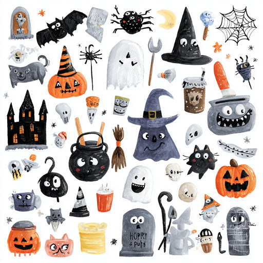 Halloween Clip Art Collage: Spooky and Playful Elements