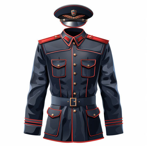 Uniform clipart in photo realistic style with a flat random background, glossy finish and sharp outlines