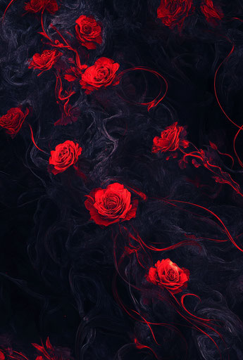 Red roses on black, gothic style, vector art