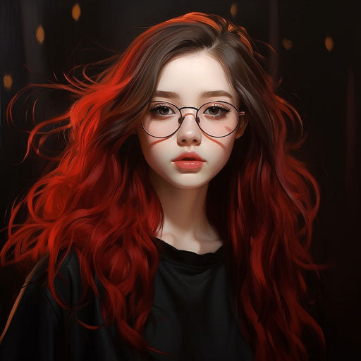 Young woman in glasses poses, in sumatraism style, incredibly beautiful