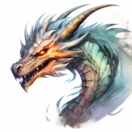 Dragon clipart in the style of oil painting on white background
