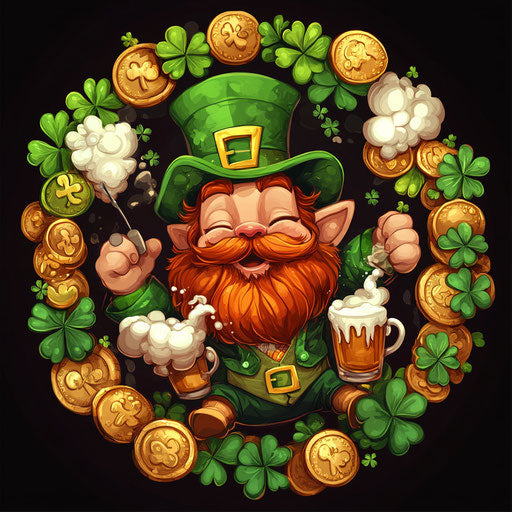 The leprechaun cat in green top hat in a circular design