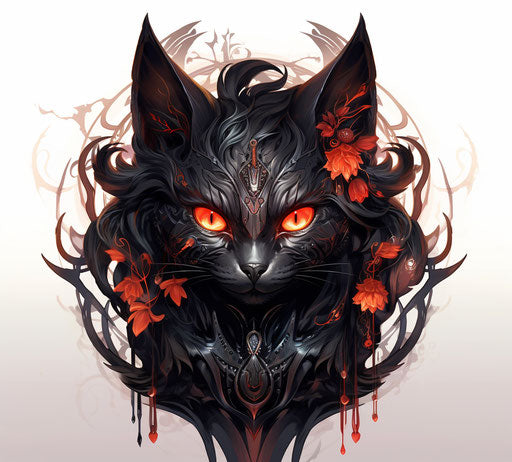 Decorative black cat design in detailed costume style