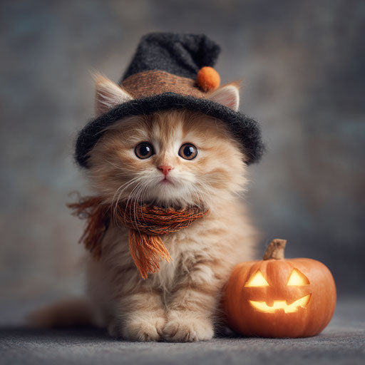An adorable kitten with a witch's hat