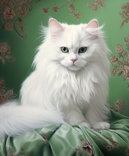 Magnificent cat with green eyes and white fur