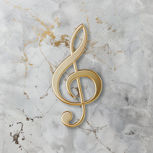 Elegant cursive music logo on marble background with gold accents