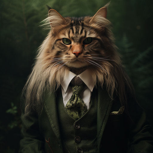 Norwegian forest cat dressed as a man