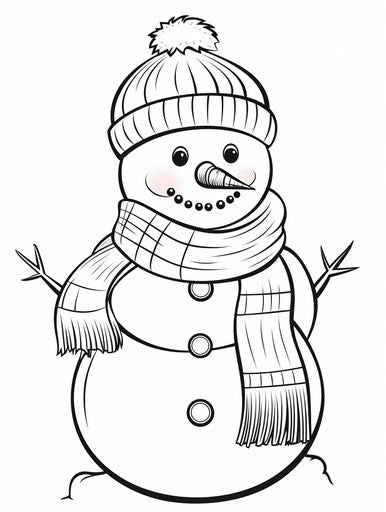 Snowman with scarf and hat coloring pages
