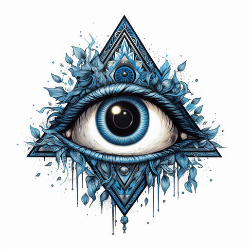 Dark blue eye with triangle, celestialpunk style, whimsical