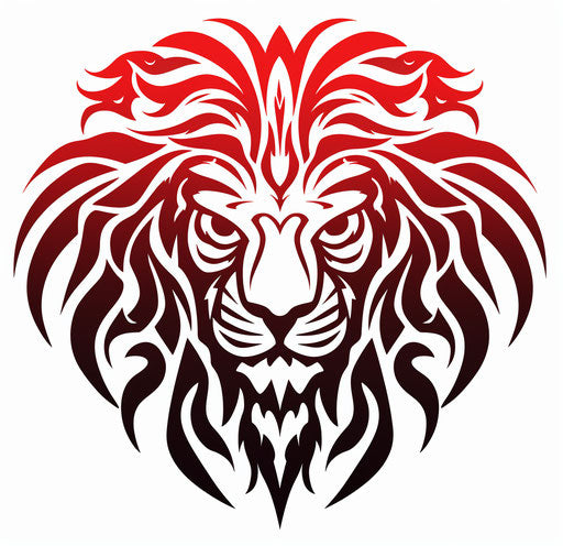 Tribal lion head design on white background, light red and light crimson