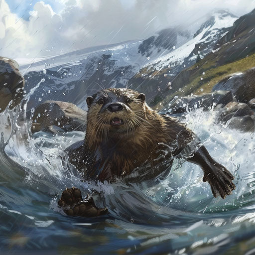 Otter skillfully navigating a mountain stream
