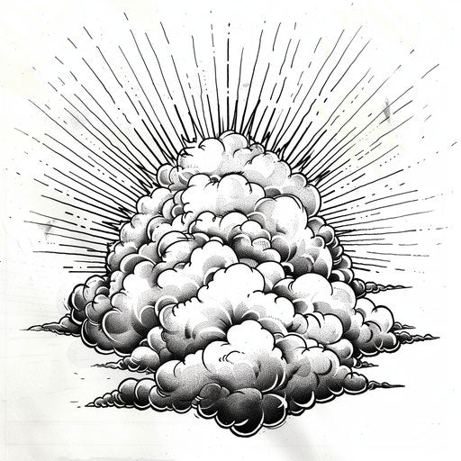 Sunburst on cloud tattoo stencil