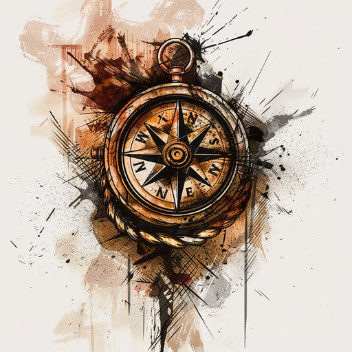 Nostalgic tattoo sketch with anarchy symbol and vintage compass