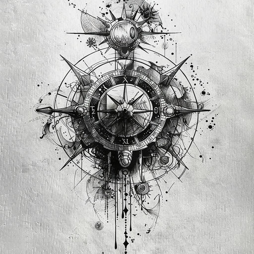 Elegant sketch of The Wheel of Fortune tarot card on white canvas