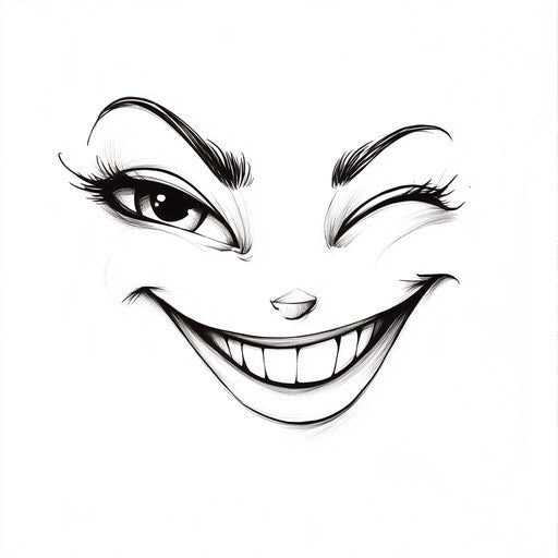 Flat clipart style tattoo sketch of a cheeky smiling face