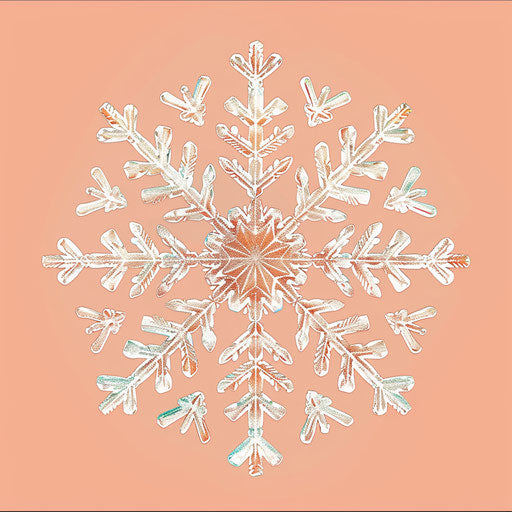 Realistic snowflake clipart on flat pastel peach background