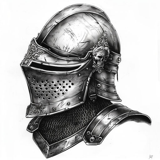 Knight's helmet with death's head crest in silver and black