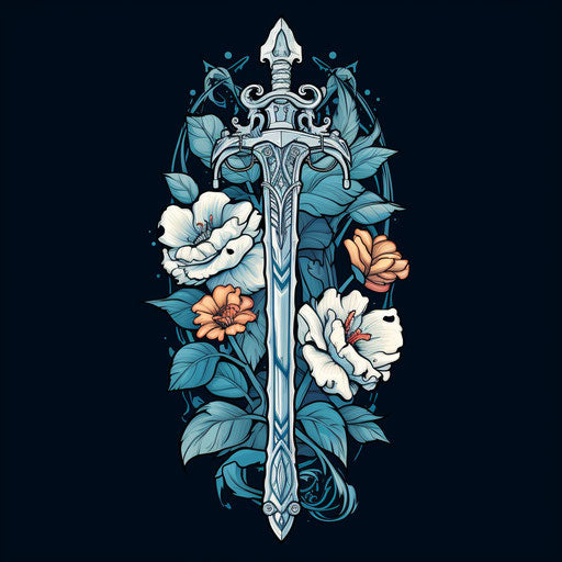 Sword and roses in tattoo design vector, light white and dark