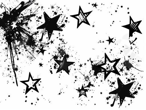 Black stars on white background, tattoo style, aurorapunk