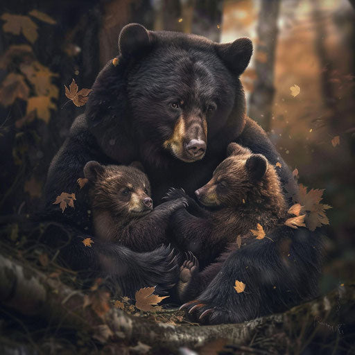 Black bear with cubs, tender and warm