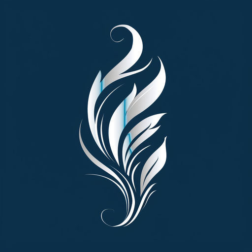 Elegant logo design in white and blue, on navy background
