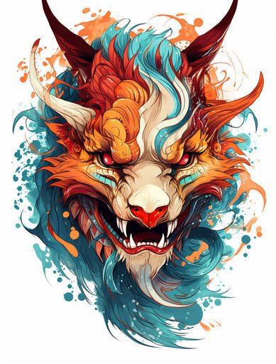 Red dragon on white background, asian-inspired tattoo art